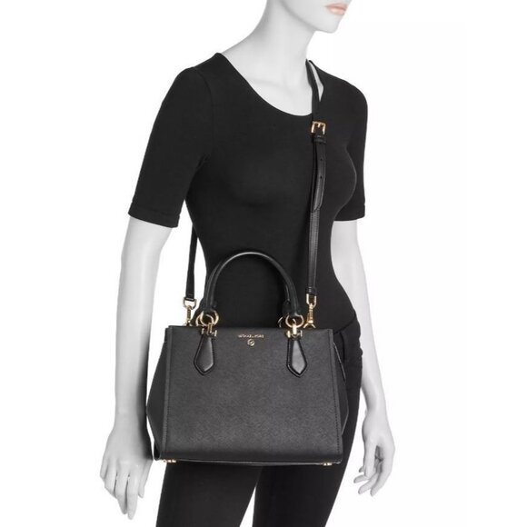 MICHAEL KORS Marilyn saffiano leather medium satchel crossbody- BLACK - Picture 1 of 9